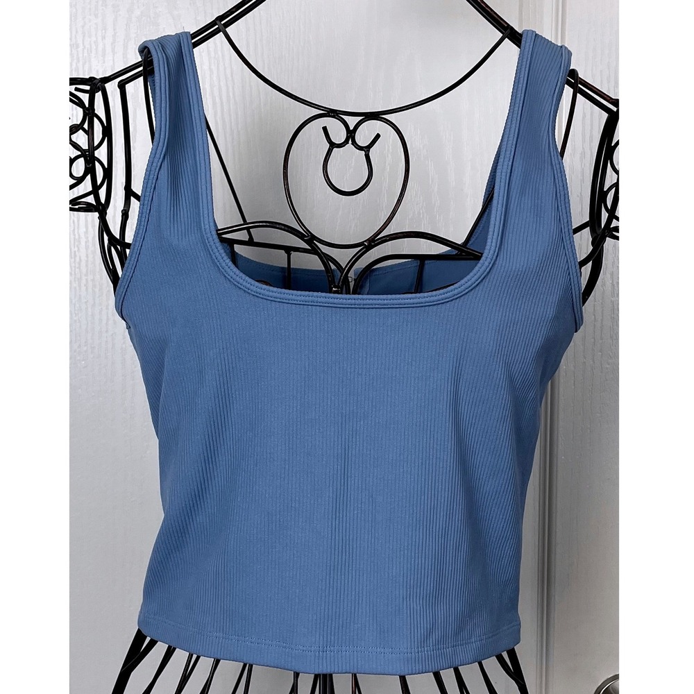 Abercrombie & Fitch Soft AF Ribbed Hook Eye Back Tank Top Blue Medium Corset EUC